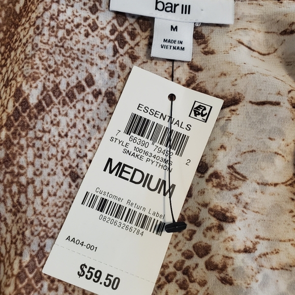 NWT Bar III Snake Print Sheer Tie/Button Front Blouse Size Med. Ret. $59.50 - Picture 8 of 13